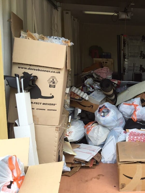 Garage cleanout in progress, Boxes, bags & stored clutter